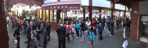 The line-up for takeaway at the Nanxiang Steamed Bun Restaurant